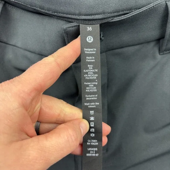 LULULEMON ABC Classic Fit‎ Warpstreme Mens Pants Size 36 Gray 5-Pocket Chino EUC